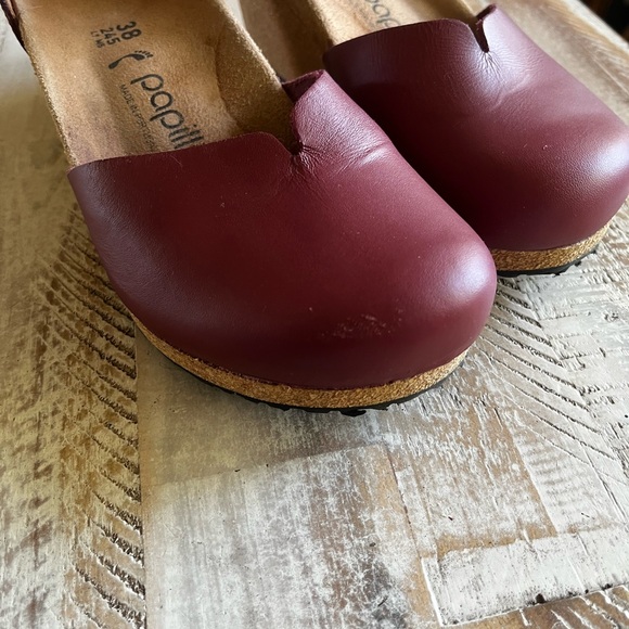 Papillio Maroon Leather Wedges with Gold Buckle - Picture 4 of 6
